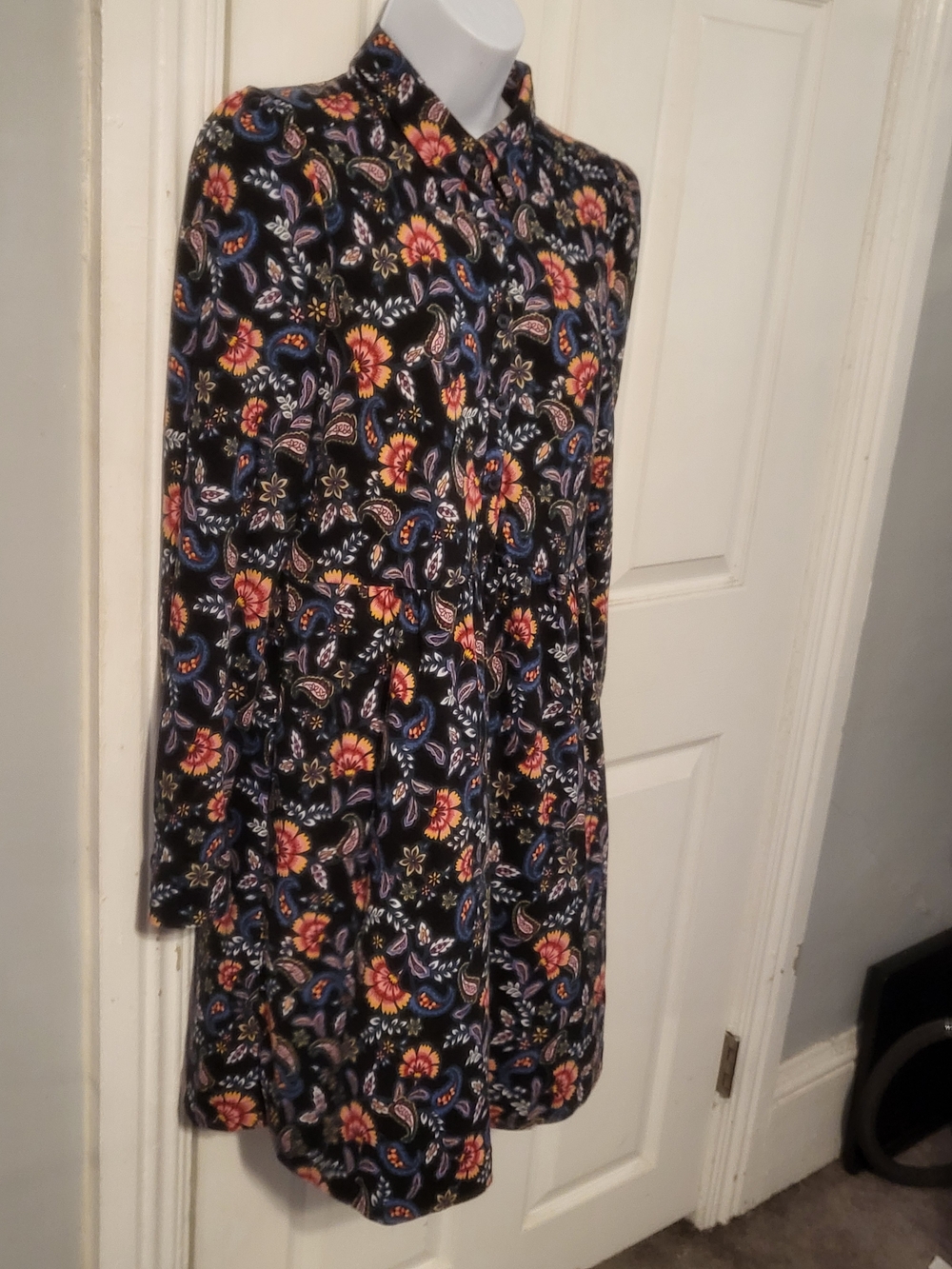 Boden Black Long-Sleeve Paisley Floral Shirt Dress - Picture 3 of 10